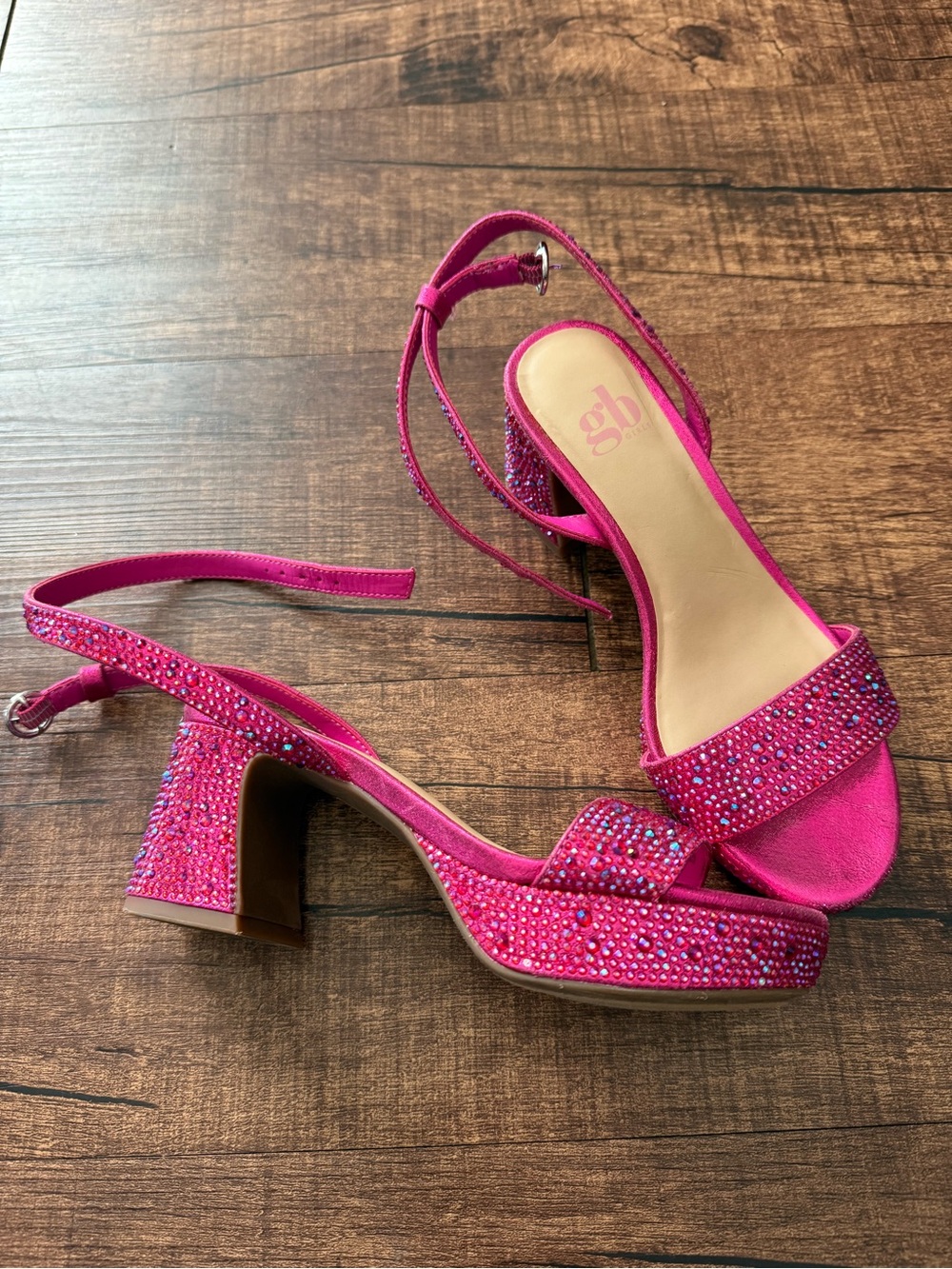 GB girls Hot Pink Rhinestone Block Heel Sandals